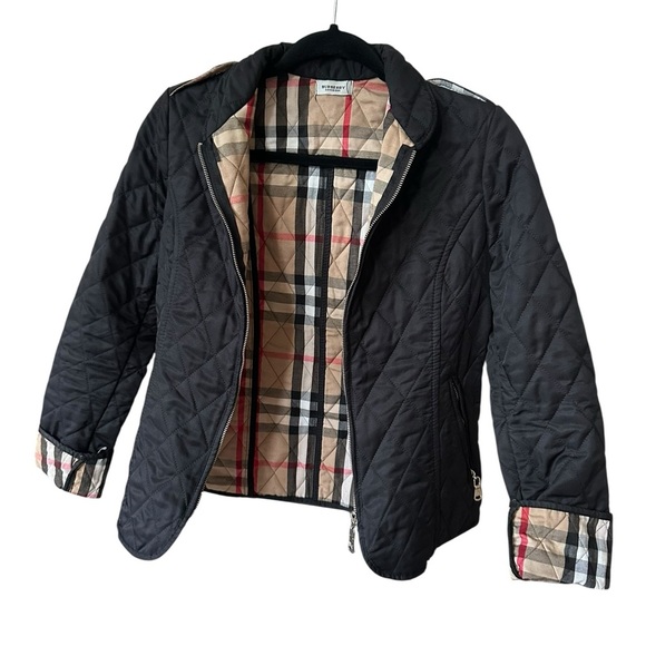 Burberry Black Quilted Jacket with Plaid Lining size S runs small - Picture 1 of 11